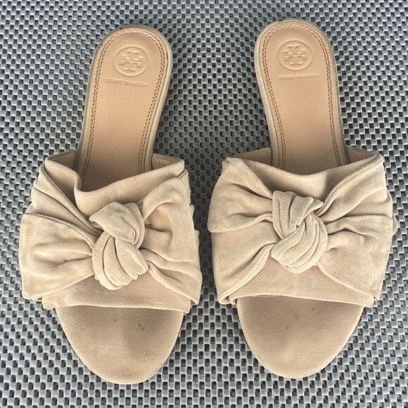 Tory Burch Annabelle Bow Slide Sandals Womens 8.5 M Dusty Cassia Open Toe Casual - Picture 1 of 14